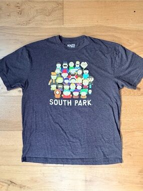 South Park Full Cast Group Shot Graphic Tee Charcoal Gray Heather Large Licensed